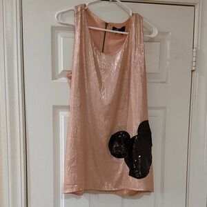 Forever 21 Pink Sequin Tank Top with Black Detail